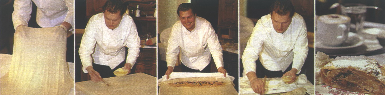 Siegfried Dörres legendäre Apfelstrudelpräsentation in den verschiedenen Schritten!